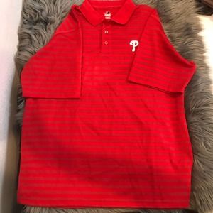 new majestic phillies red button up polo shirt size extra large XL